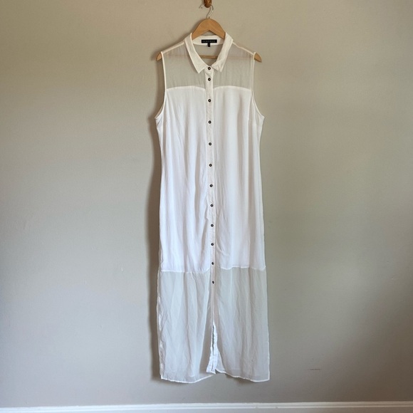 Fifth & Park White Button Down Collared Sheer Maxi Dress - Picture 2 of 11